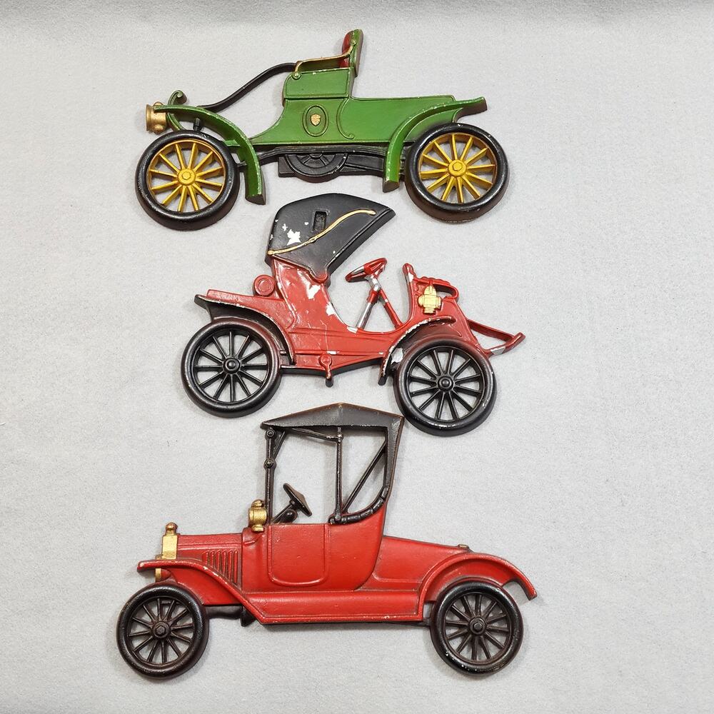 Vintage Die Cast Metal Cars  Wall x3 Art Gifts For Him Sexton Midwest USA